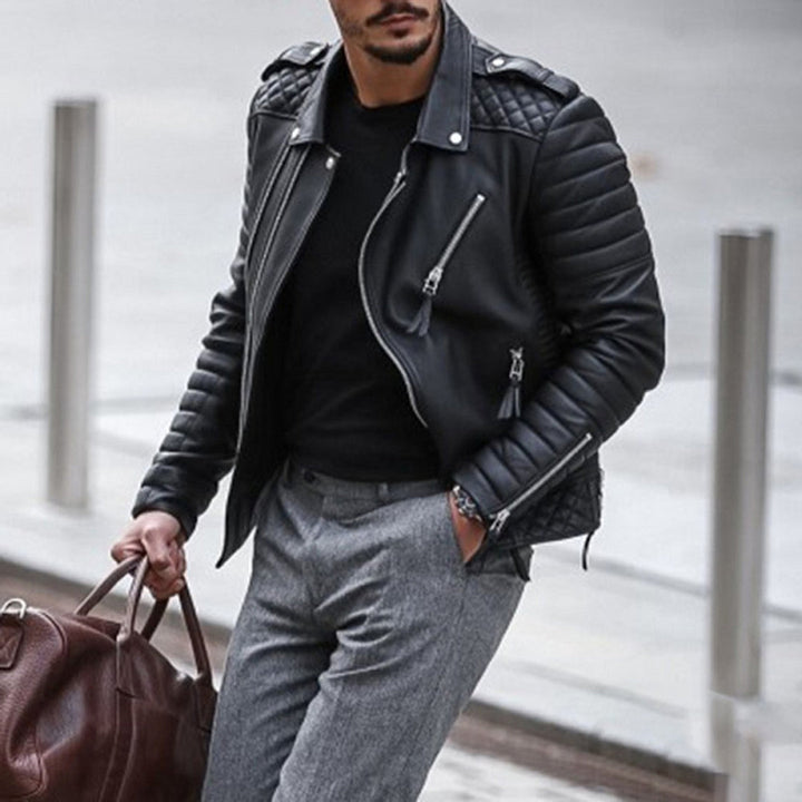 Eilif | Bikerjacka Herr Quiltad Slim Fit Zipdetaljer