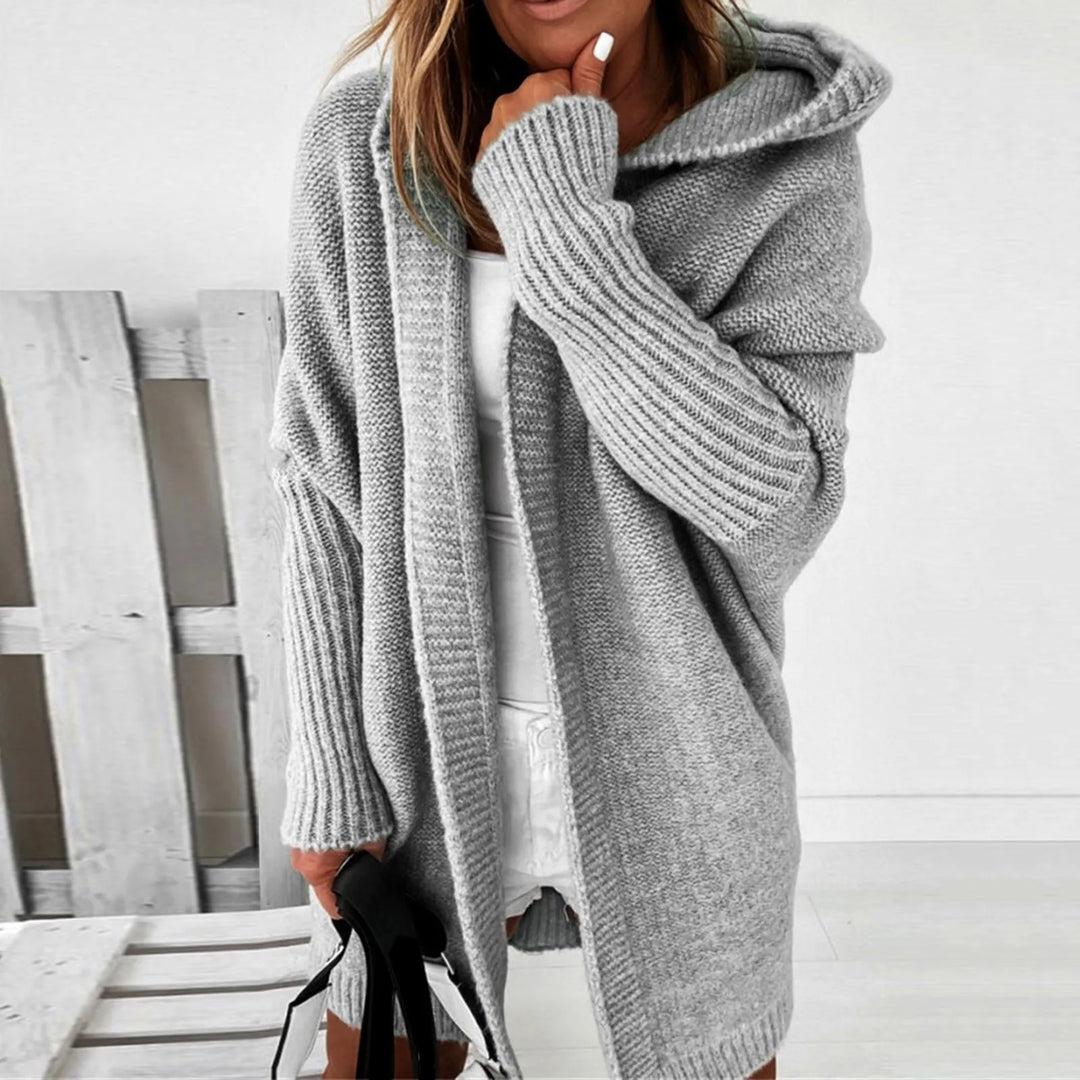 Solfrid | Långkofta Dam Oversized Stickad Med Huva