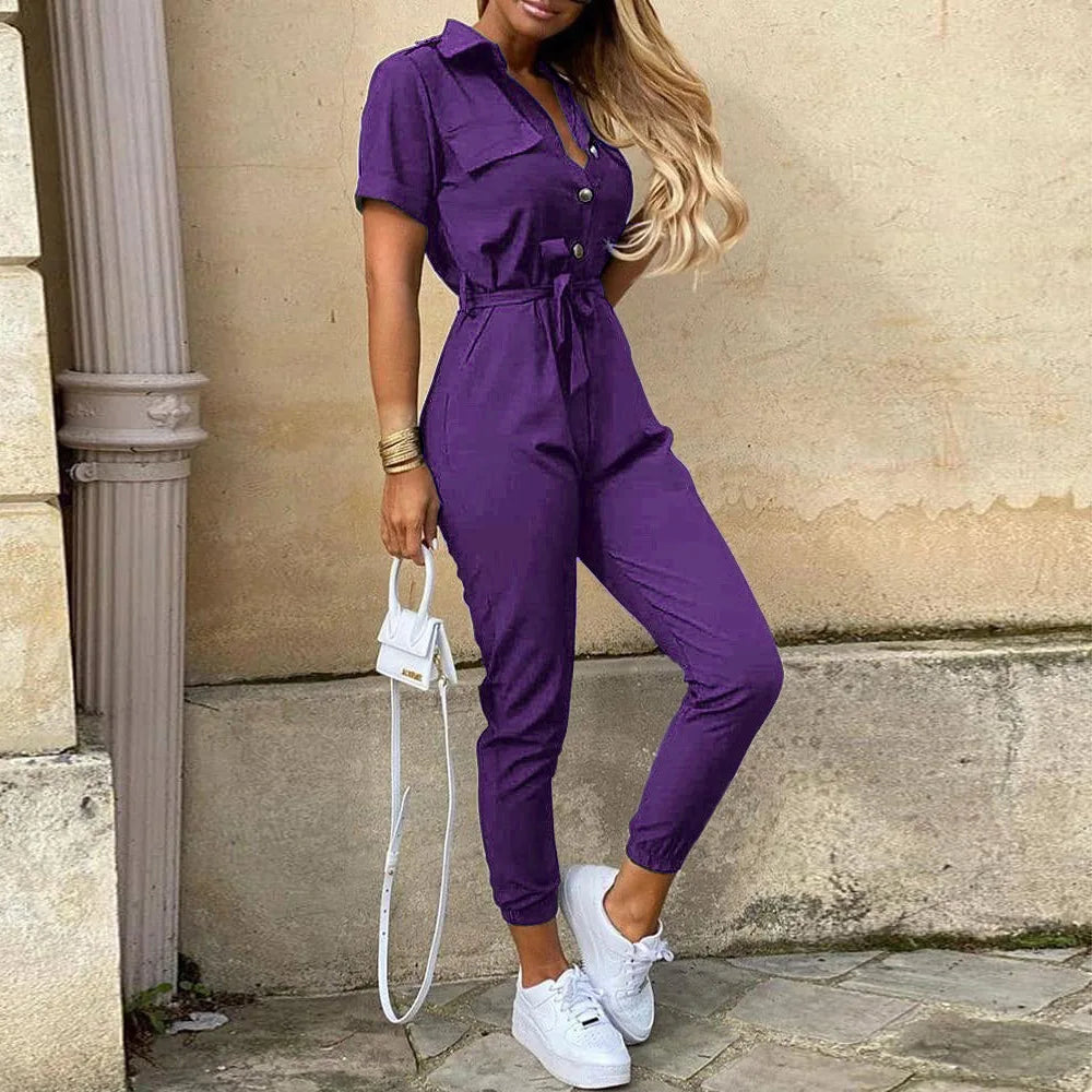 Wilma | Jumpsuit Dam Kort Ärmar Knytbälte