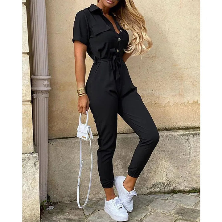 Wilma | Jumpsuit Dam Kort Ärmar Knytbälte