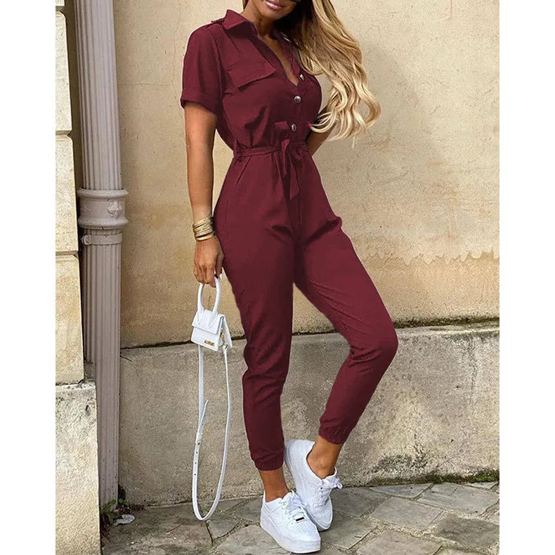 Wilma | Jumpsuit Dam Kort Ärmar Knytbälte