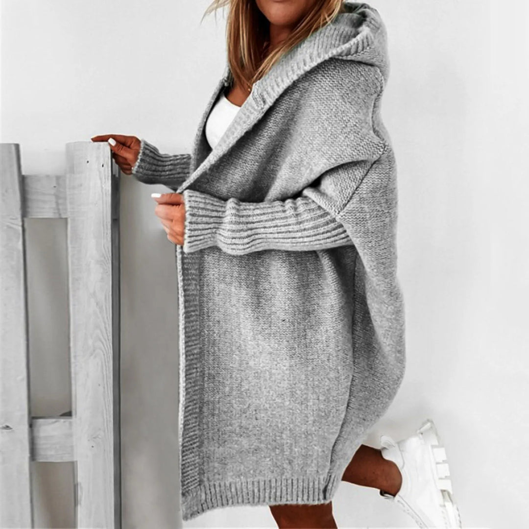 Solfrid | Långkofta Dam Oversized Stickad Med Huva
