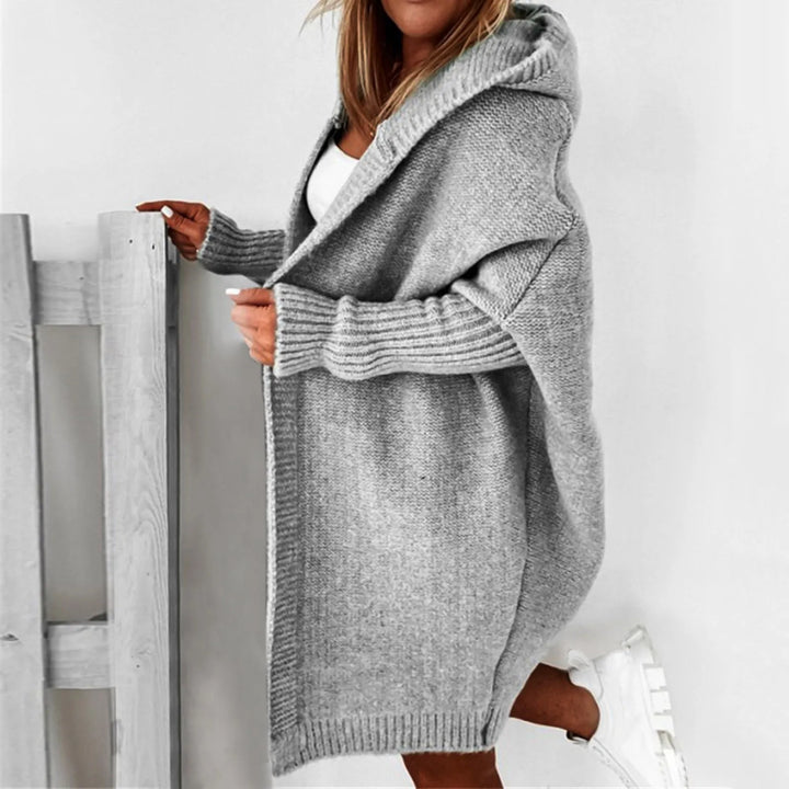 Solfrid | Långkofta Dam Oversized Stickad Med Huva