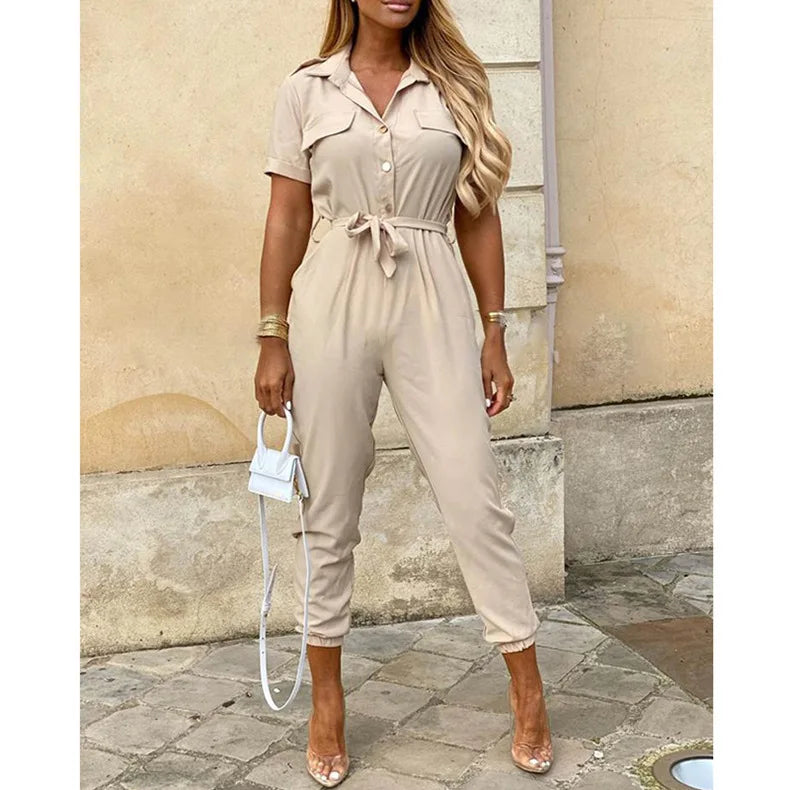 Wilma | Jumpsuit Dam Kort Ärmar Knytbälte