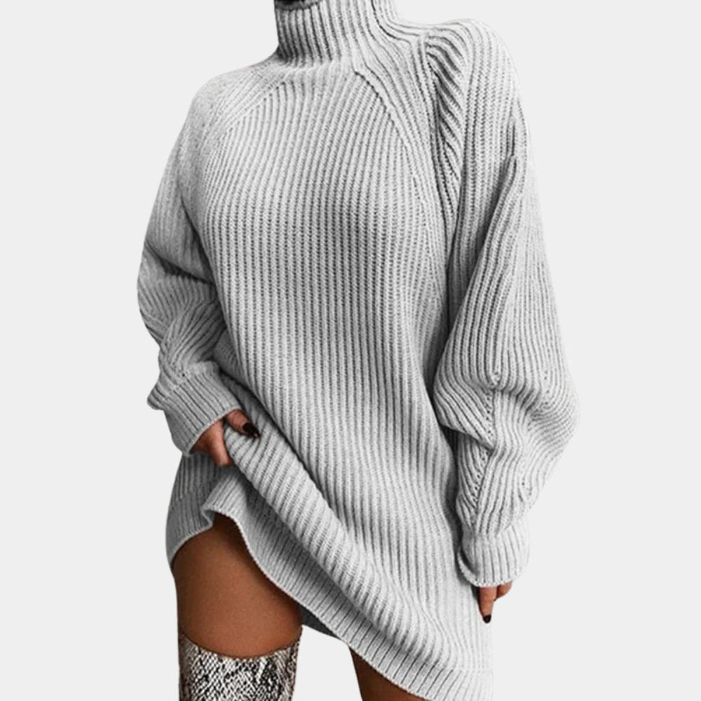 Ingvild | Tröjklänning Dam Ribbstickad Polokrage Oversized