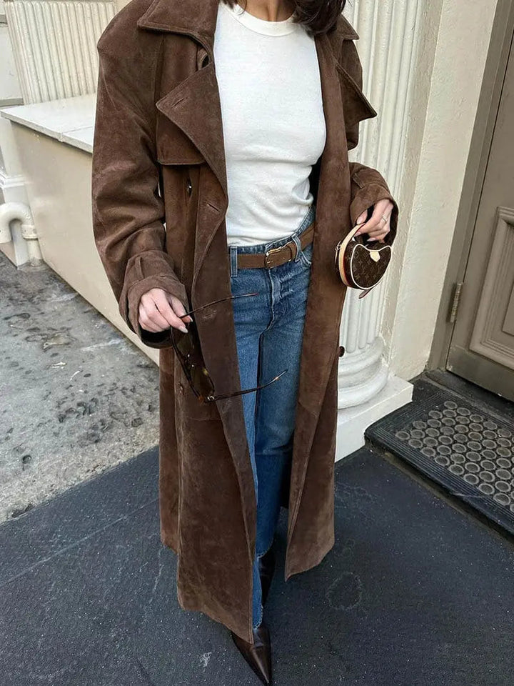 Ingvild | Trenchcoat Dam Lång Knytbälte Slagkrage Epåletter