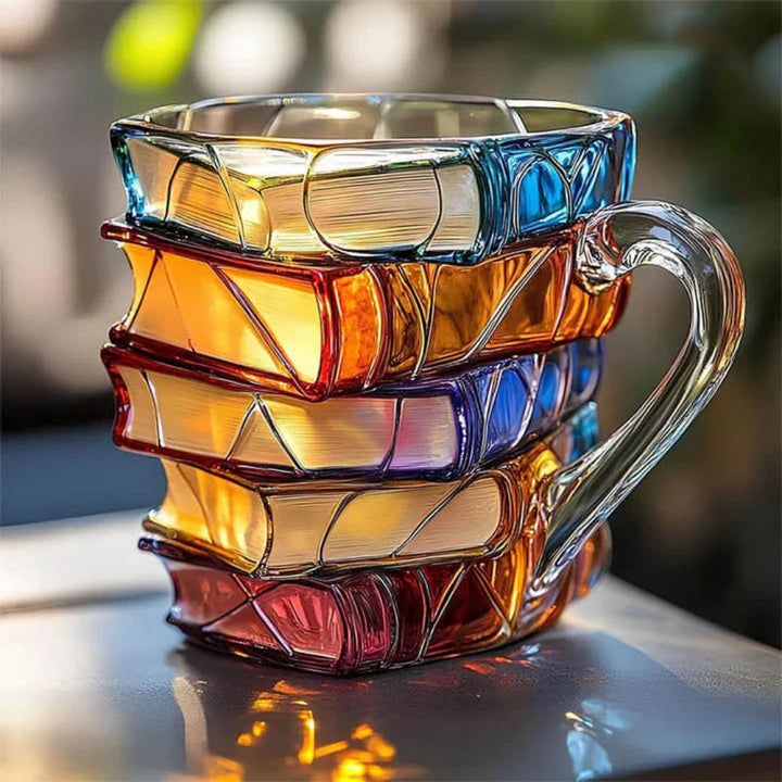 Glasmugg 350 ml Med Tredimensionellt Bokmotiv Och Handgjord Design