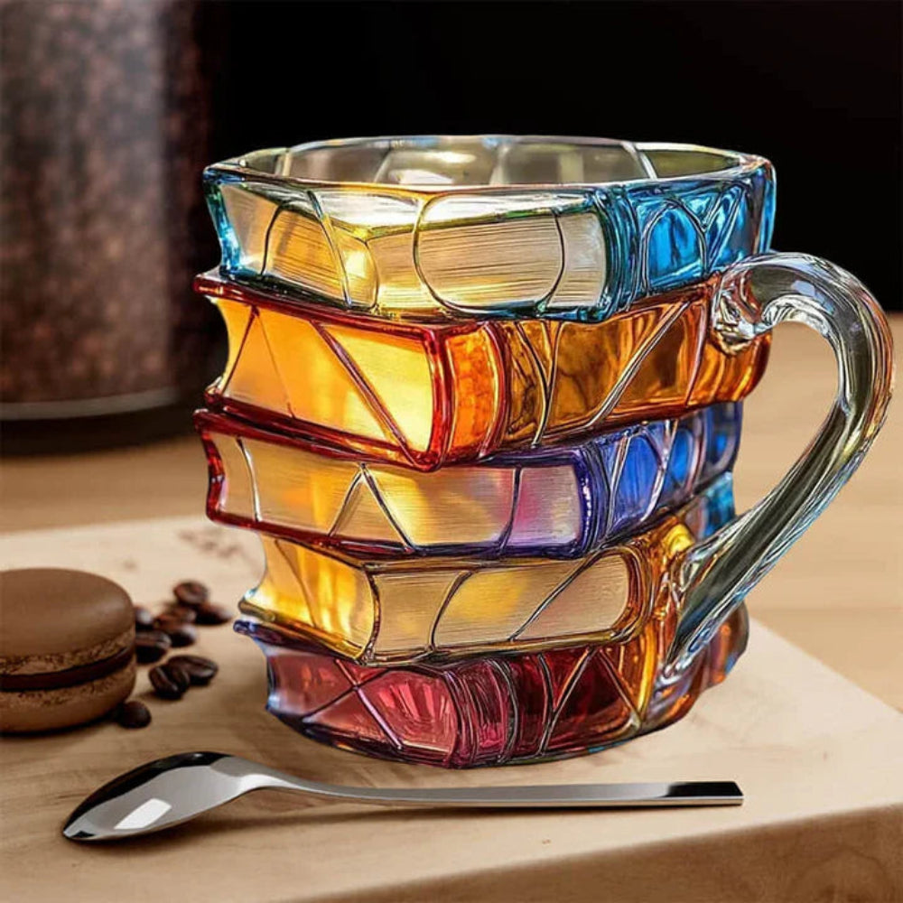 Glasmugg 350 ml Med Tredimensionellt Bokmotiv Och Handgjord Design