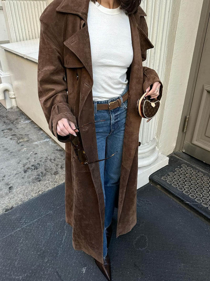 Ingvild | Trenchcoat Dam Lång Knytbälte Slagkrage Epåletter
