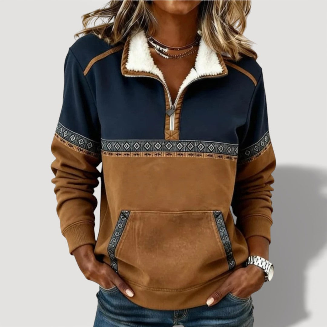 Åshild | Fleecetröja Dam Color Block Half-Zip Sherpakrage