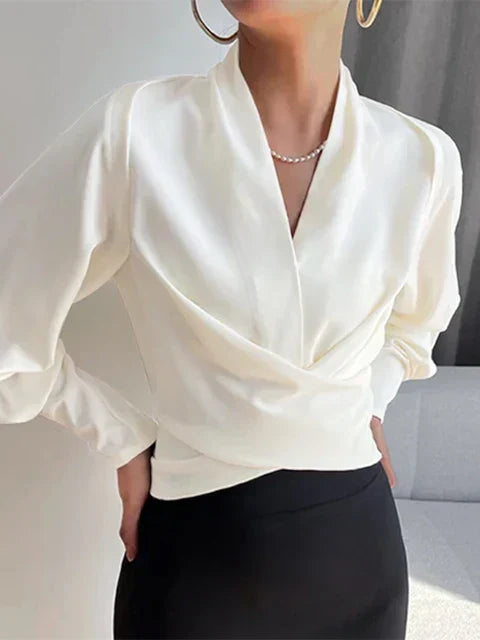 Ida | Blus Dam V-ringad Draperad