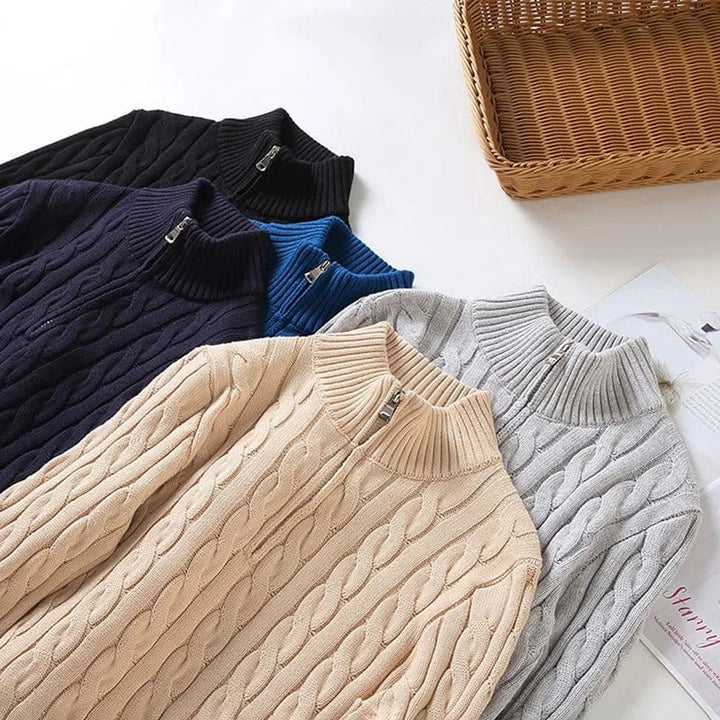 Sören | Stickad Tröja Herr Kabelstickad Half-Zip Bomull