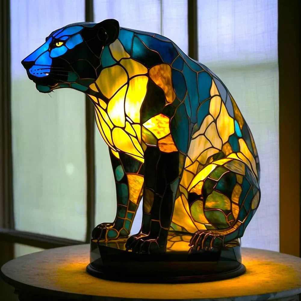 Dekorativ Djurinspirerad Glaskonstlampa Med Färgat Glas