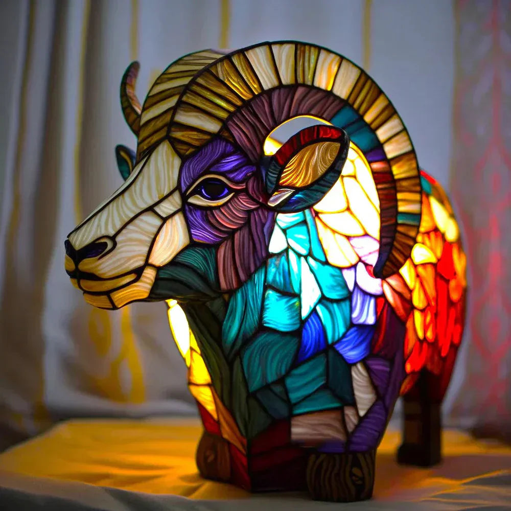 Dekorativ Djurinspirerad Glaskonstlampa Med Färgat Glas