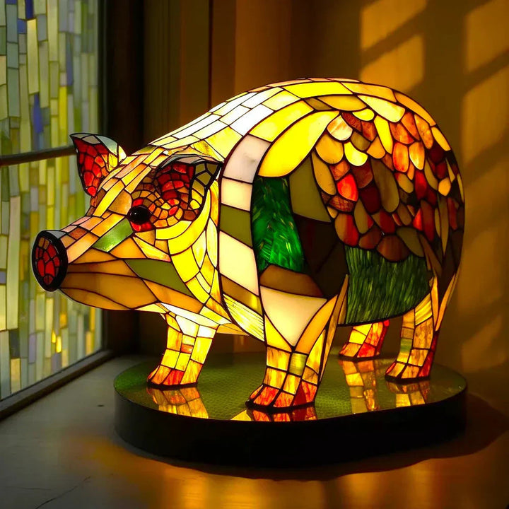 Dekorativ Djurinspirerad Glaskonstlampa Med Färgat Glas
