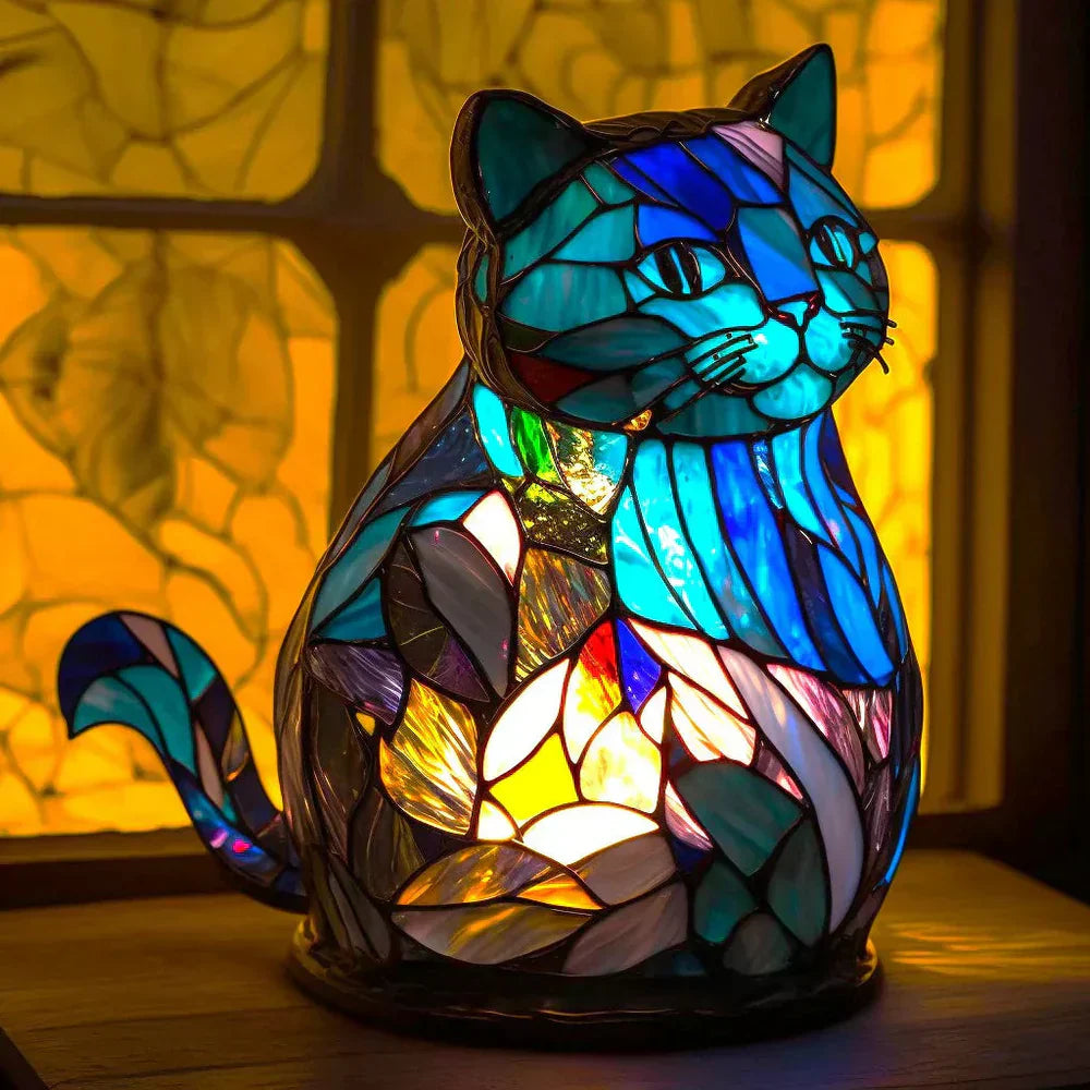 Dekorativ Djurinspirerad Glaskonstlampa Med Färgat Glas