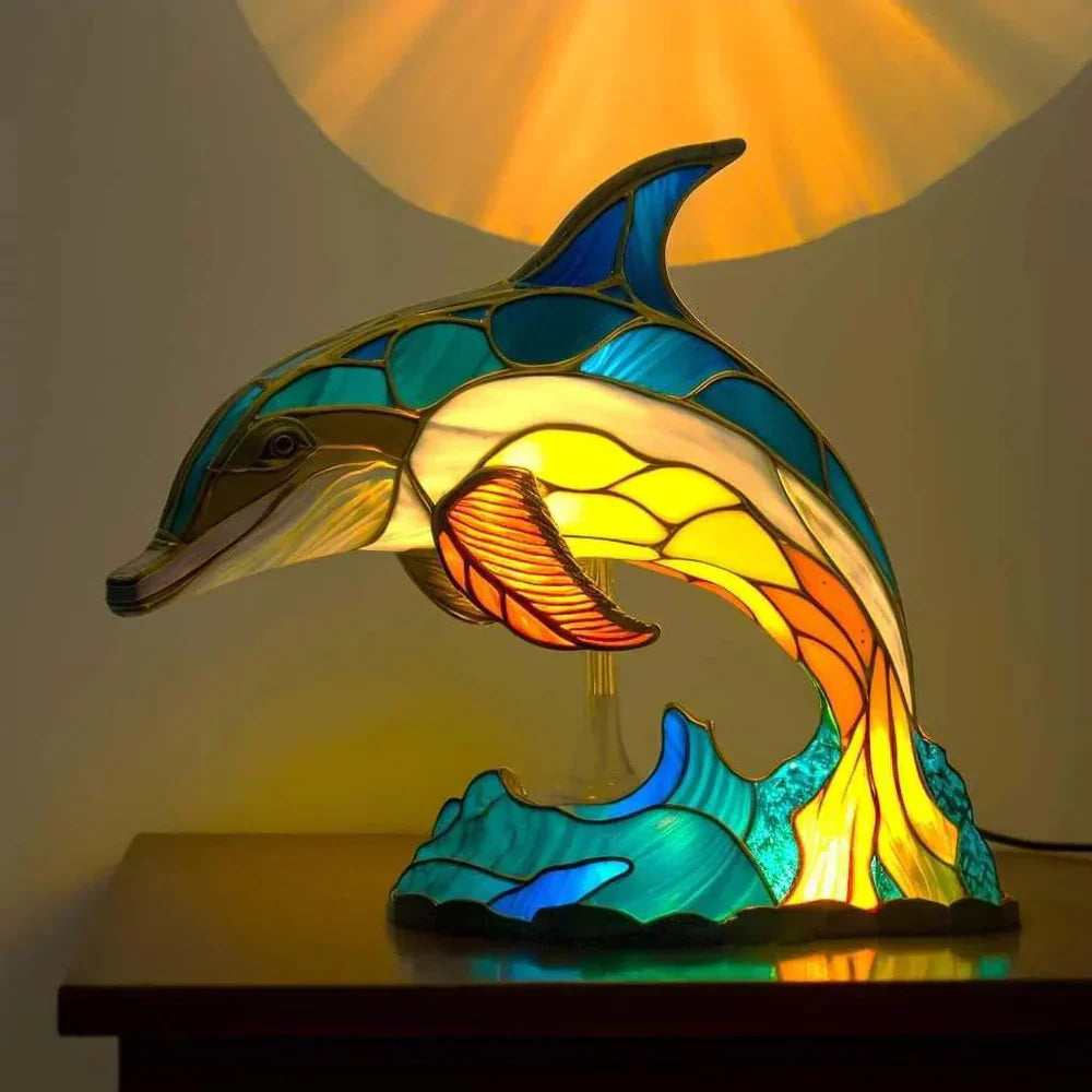 Dekorativ Djurinspirerad Glaskonstlampa Med Färgat Glas