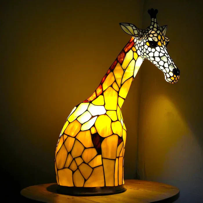 Dekorativ Djurinspirerad Glaskonstlampa Med Färgat Glas