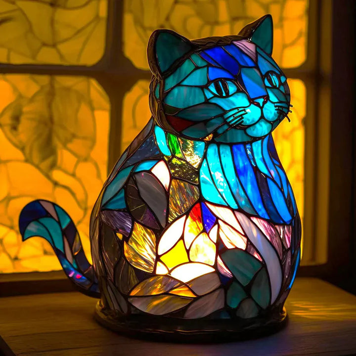 Konstnärlig Djurlampa Med Färgat Glasutseende Och Stämningsfull Belysning