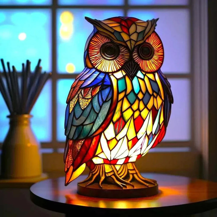 Konstnärlig Djurlampa Med Färgat Glasutseende Och Stämningsfull Belysning