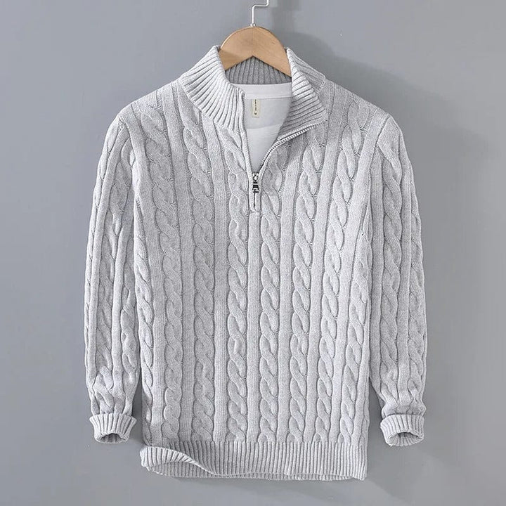 Sören | Stickad Tröja Herr Kabelstickad Half-Zip Bomull