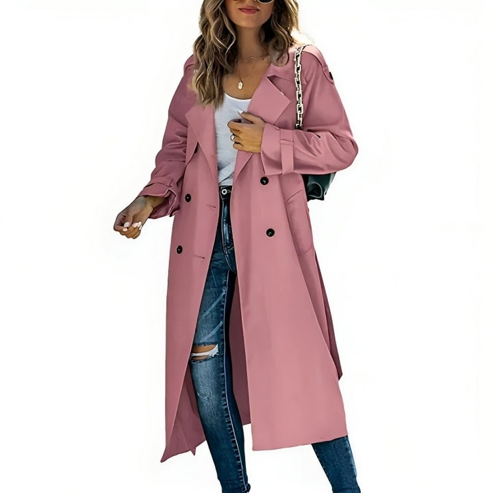 Thyra | Trenchcoat Dam Lång Dubbelknäppt Slagkrage