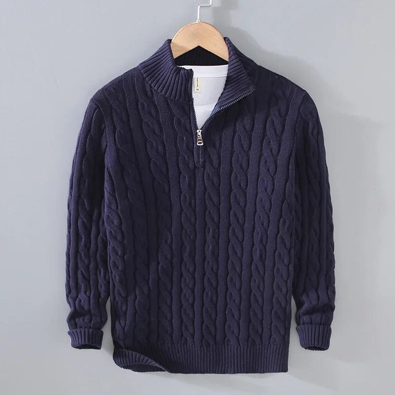 Sören | Stickad Tröja Herr Kabelstickad Half-Zip Bomull