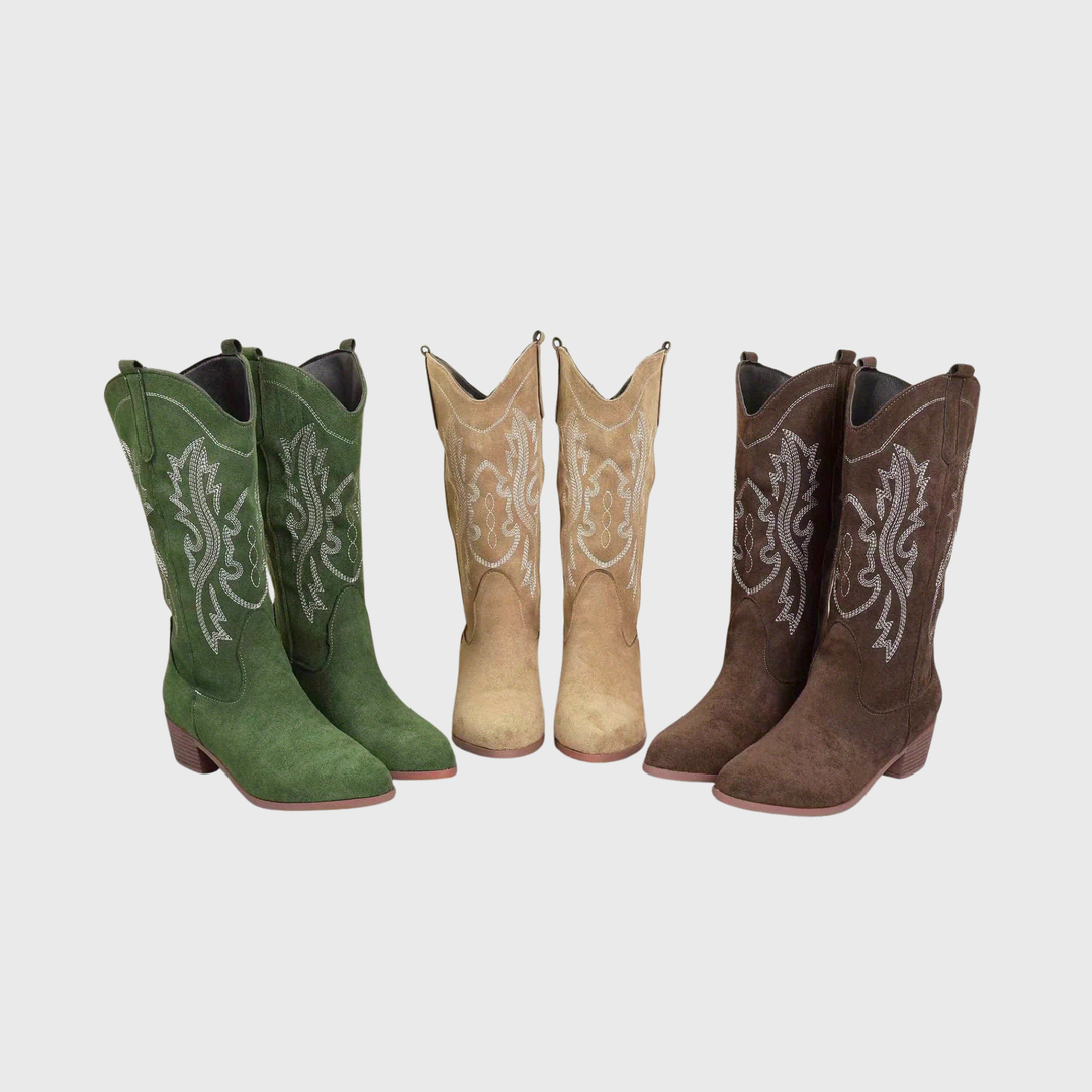 Elsa | Westernboots för dam med bred vad och broderi