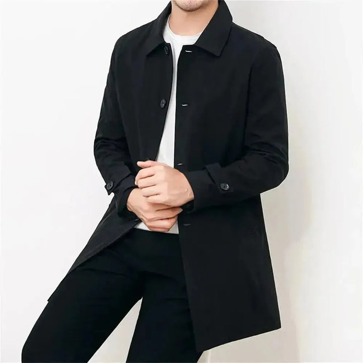 Audun | Trenchcoat Herr Enkelknäppt Slim Fit Slagkrage