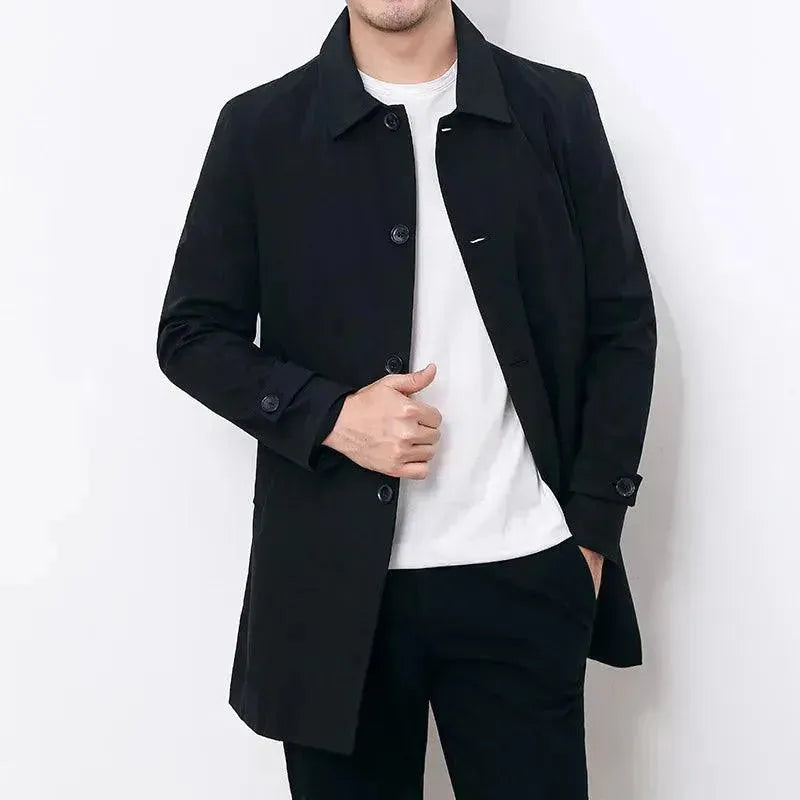 Audun | Trenchcoat Herr Enkelknäppt Slim Fit Slagkrage