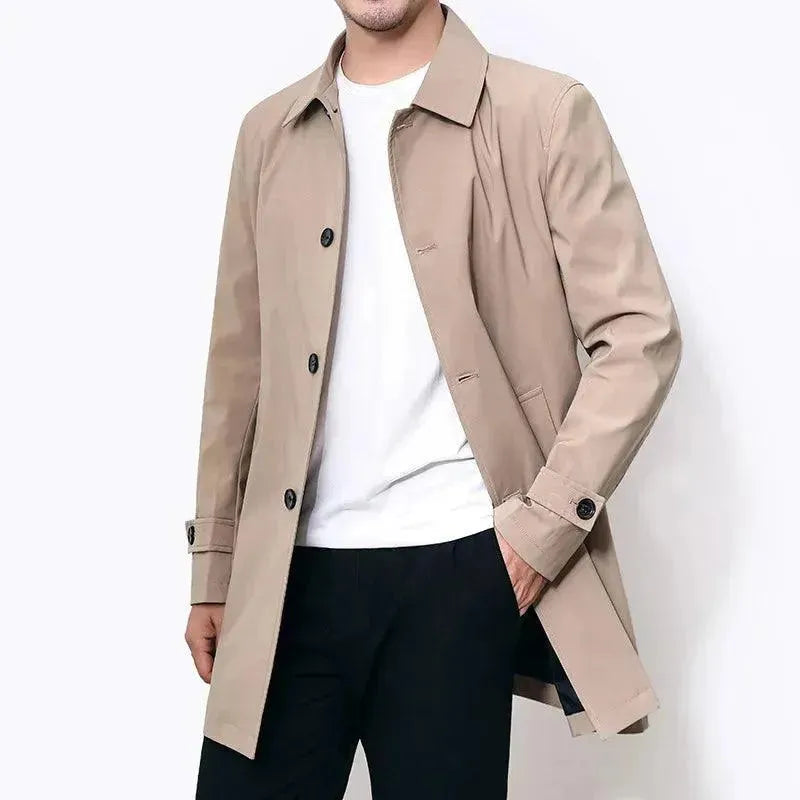 Audun | Trenchcoat Herr Enkelknäppt Slim Fit Slagkrage
