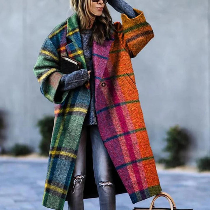 Ragnhildur | Långkappa Dam Rutig Color Block Oversized