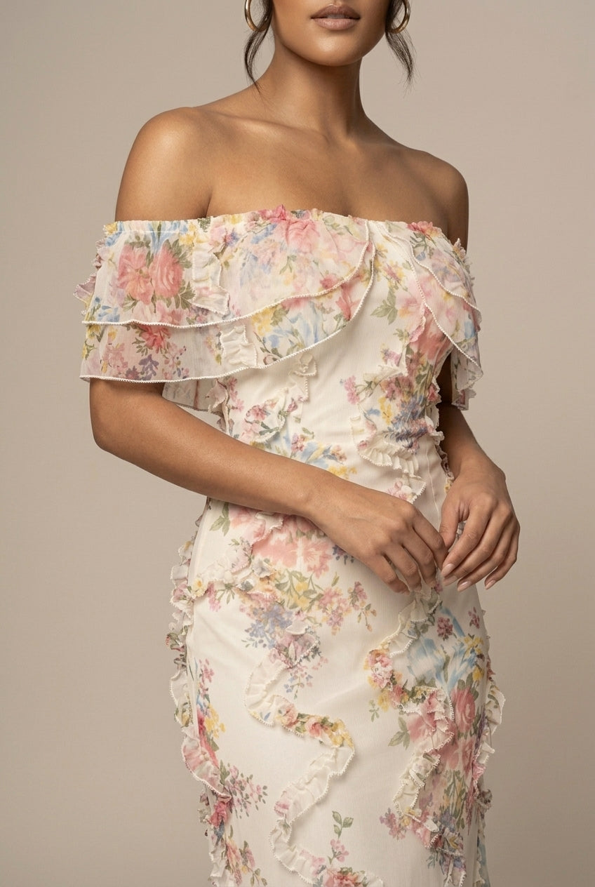 Valentina | Blommig Off Shoulder Maxiklänning Dam