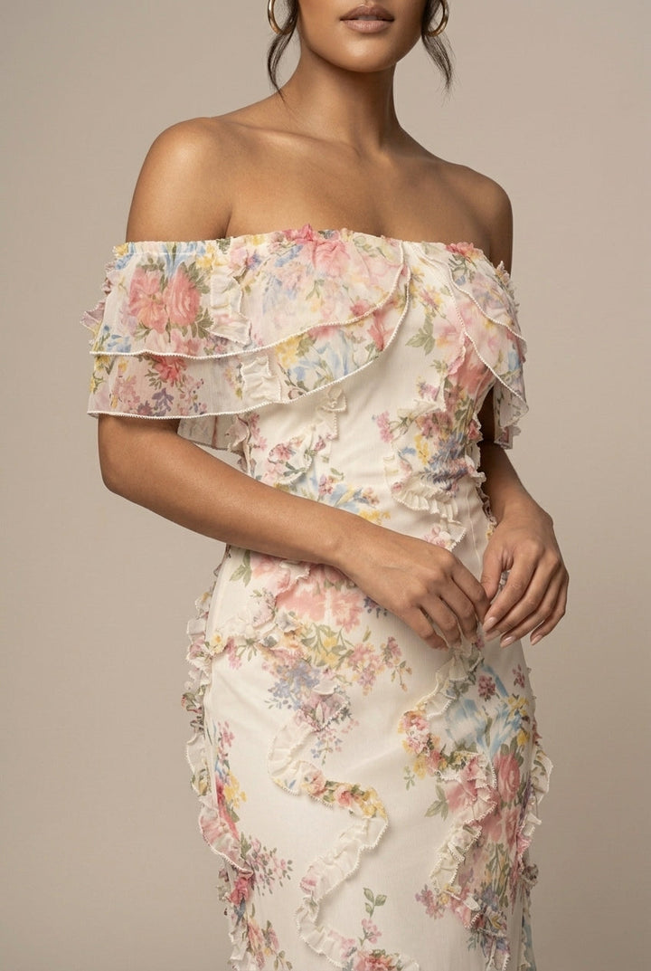 Valentina | Blommig Off Shoulder Maxiklänning Dam