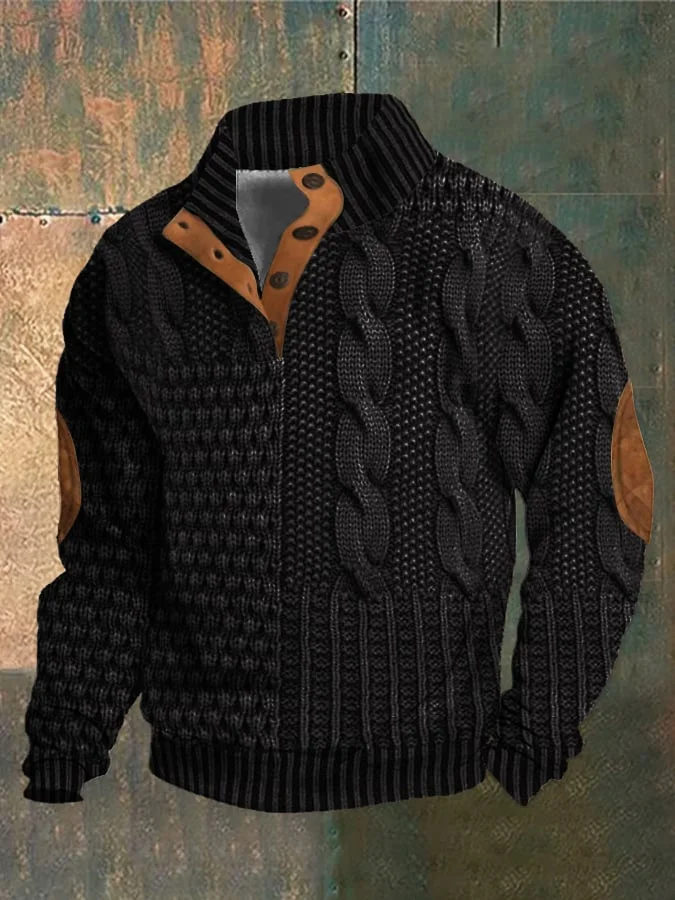 Arnfinn | Stickad Tröja Herr Kabelstickad Quarter-Zip Krage