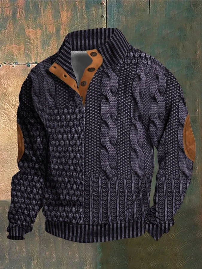 Arnfinn | Stickad Tröja Herr Kabelstickad Quarter-Zip Krage