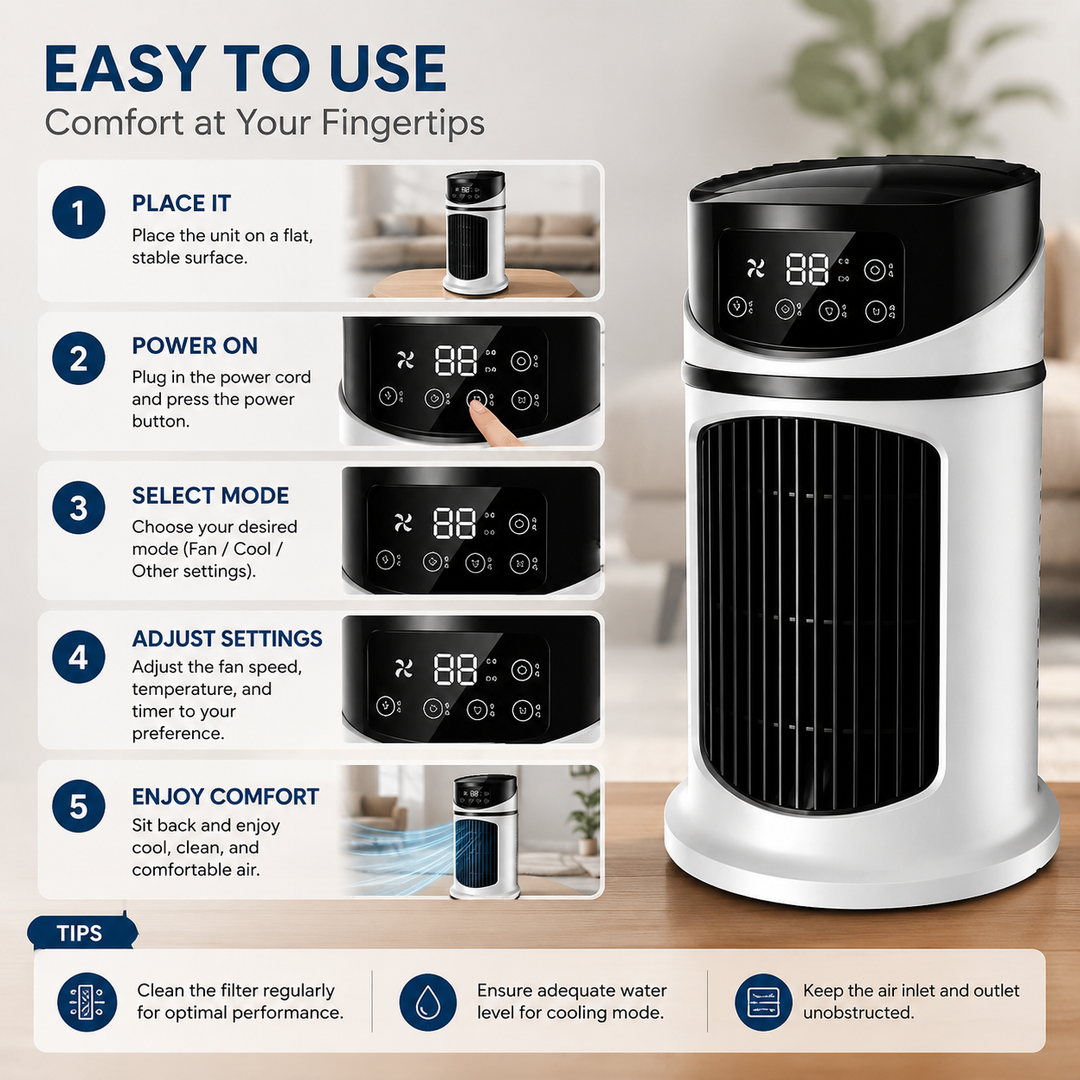 Portabel Luftkylare Med Energieffektiv Avdunstningskylning Och Kompakt Design