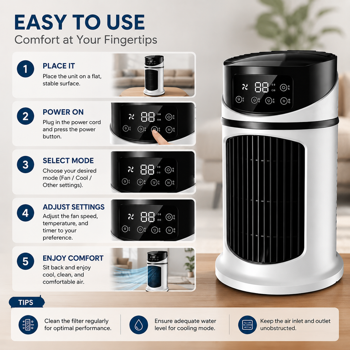 Portabel Luftkylare Med Energieffektiv Avdunstningskylning Och Kompakt Design