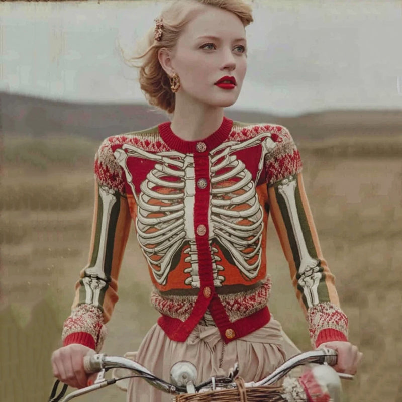 Elsy | Kofta Dam Grovstickad Vintage Anatomimotiv