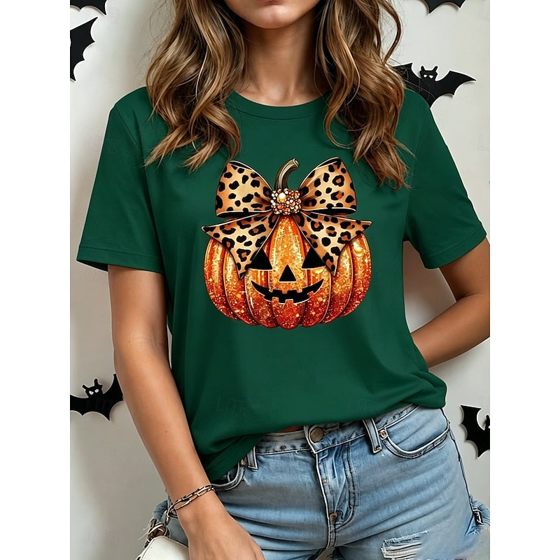 Tindra | T-Shirt Dam Halloween Pumpamotiv Rund Hals