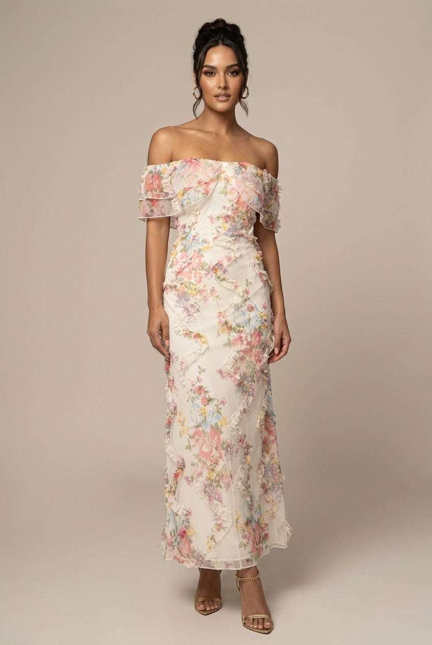 Valentina | Blommig Off Shoulder Maxiklänning Dam