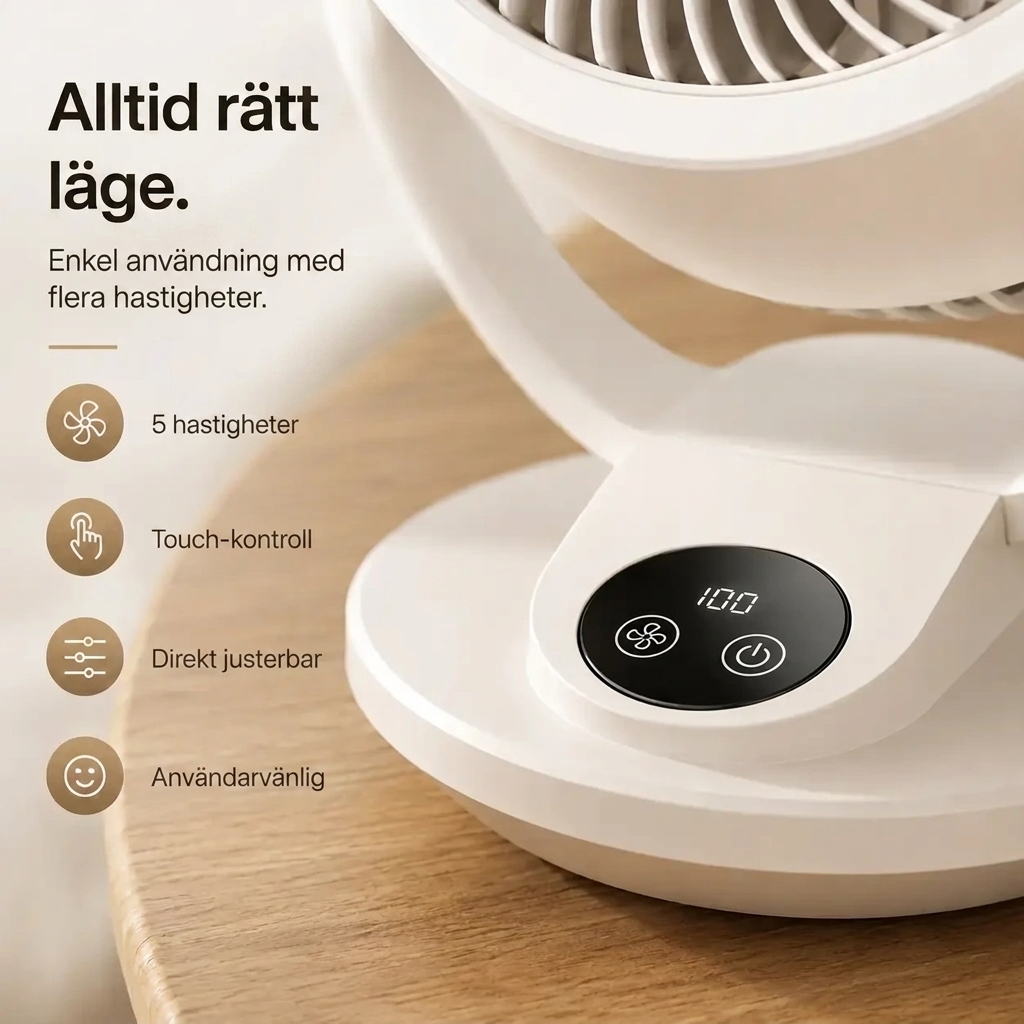 Tyst Luftcirkulationsfläkt Med Kraftfullt Luftflöde Och 360° Cirkulation