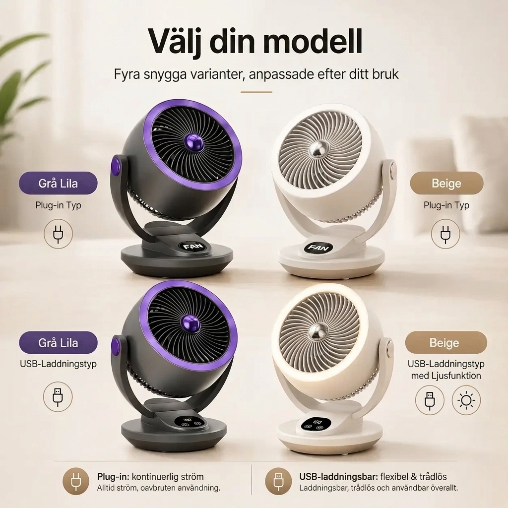 Tyst Luftcirkulationsfläkt Med Kraftfullt Luftflöde Och 360° Cirkulation