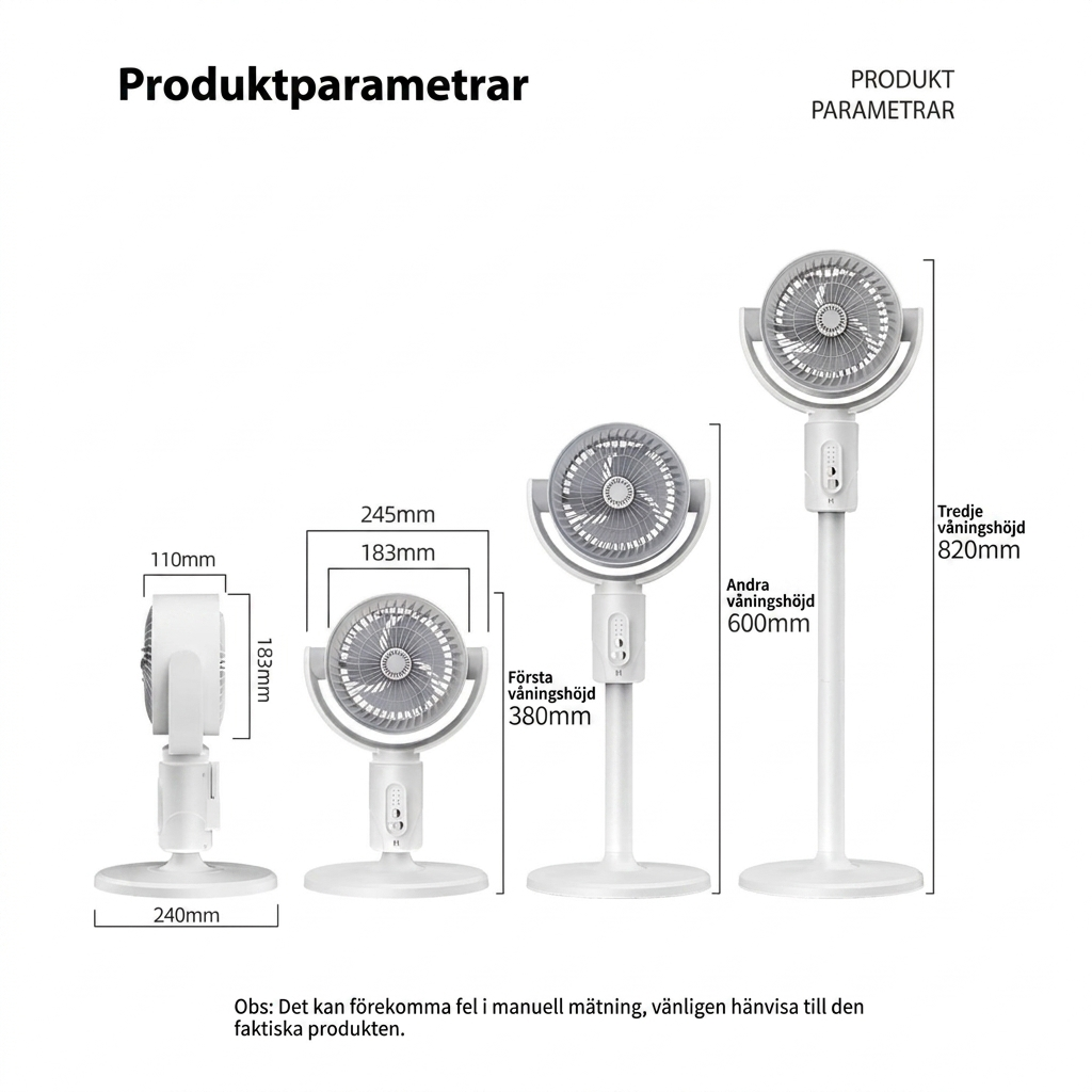 Tyst Golvfläkt Med Fjärrkontroll Oscillation Och 5 Hastigheter