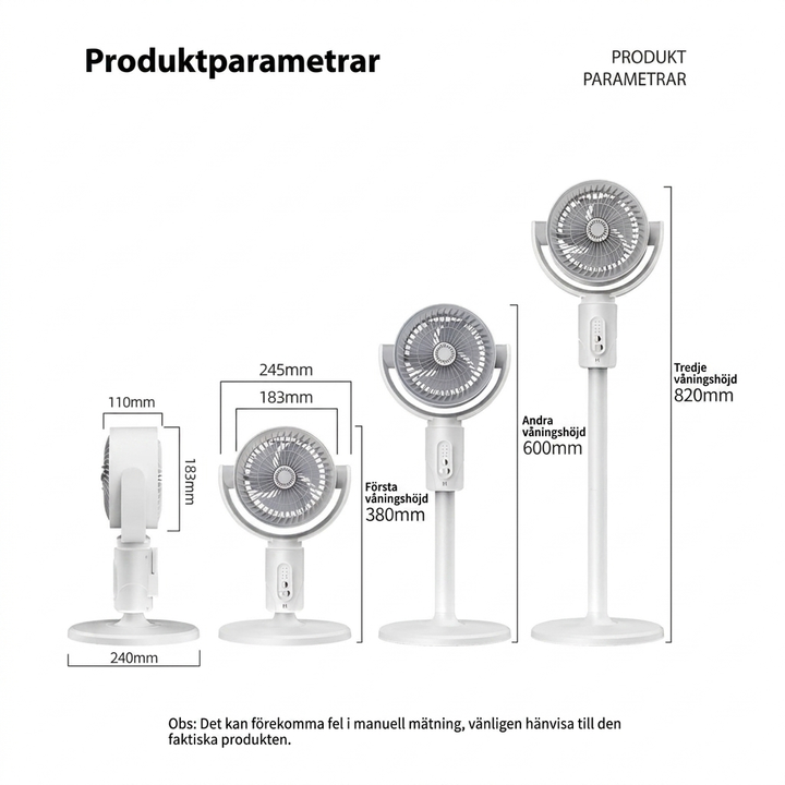Tyst Golvfläkt Med Fjärrkontroll Oscillation Och 5 Hastigheter