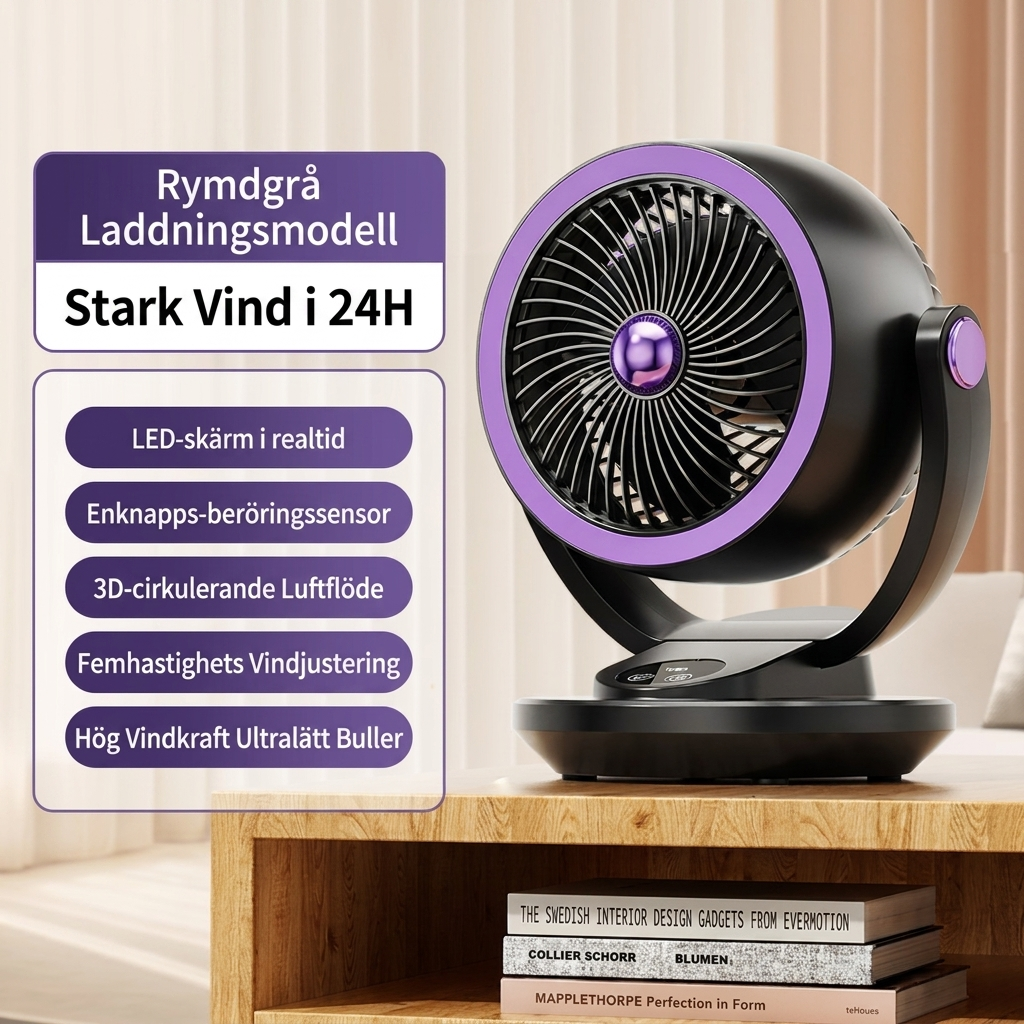 Tyst Luftcirkulationsfläkt Med Kraftfullt Luftflöde Och 360° Cirkulation