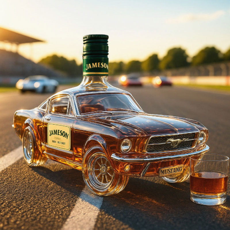 Bilformad Whisky Karaff I Glas Med Detaljerad Fordonsdesign