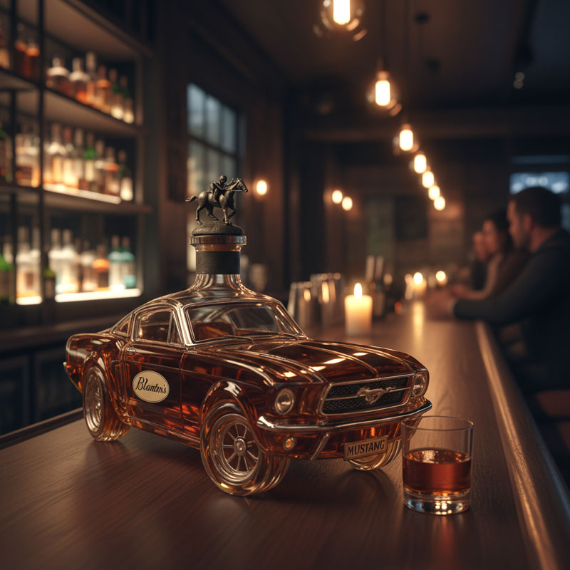 Bilformad Whisky Karaff I Glas Med Detaljerad Fordonsdesign