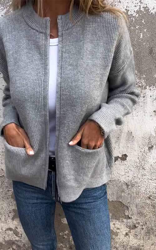 Tua | Stickad Kofta Dam Zip Relaxed Fit