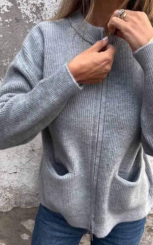 Tua | Stickad Kofta Dam Zip Relaxed Fit